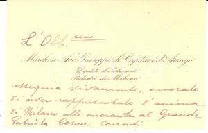 Autografo originale 1929 MILANO Giuseppe DE CAPITANI D ARZAGO  Biglietto da visita AUTOGRAFO 1