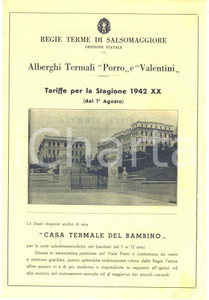 Materiale pubblicitario d’epoca 1942 SALSOMAGGIORE TERME Alberghi Termali PORRO e VALENTINI  DÃ©pliant tariffe 1