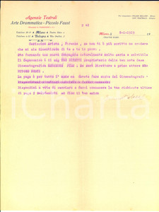 Autografo originale 1919 MILANO Lettera Enrico POLESE su nascita nuova compagnia Autografo 1