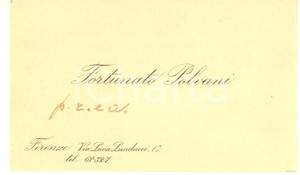 Autografo originale 1940 ca FIRENZE Fortunato POLVANI  Biglietto da visita con sigla autografa 1