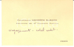 1940 ca CHIETI Col. Giuseppe BARONE Comandante 14° Fanteria *Biglietto AUTOGRAFO