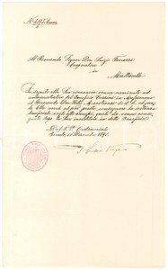 Autografo originale 1890 TRENTO Mons. Felice ENDRICI su nuova nomina beneficio AUTOGRAFO 1