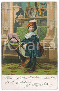 Cartolina originale da collezione 1904 COSTUME Ritratto di bambina con tromba  Cartolina FP VG 1