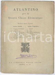 Libro, pubblicazione d epoca 1931 AA.VV. Atlantino per la Quinta Classe Elementare  10 tavole 1