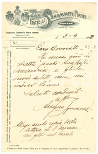 Documento originale, autentico 1928 SAONARA PD Fratelli SGARAVATTI Stabilimento Orticoltura  Lettera 1