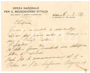 Autografo originale 1921 ROMA Biglietto don Giovanni MINOZZI per commemorazione  AUTOGRAFO 1