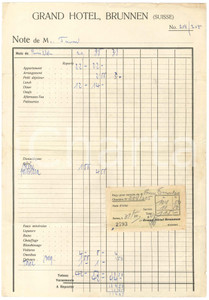 Documento originale, autentico 1931 BRUNNEN SVIZZERA Grand Hotel  Fattura su carta intestata 1