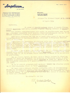 Autografo originale 1952 FIRENZE   ANGELICUM  Lettera Guido MANACORDA  AUTOGRAFO 1