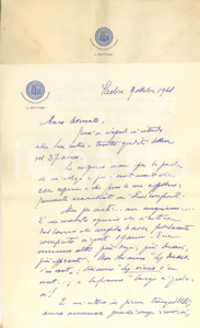 Autografo originale 1968 Università di PADOVA Rettore Guido FERRO verso la pensione  AUTOGRAFO 1
