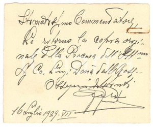 Autografo originale 1929 PADOVA Banca Nazionale del Lavoro  Biglietto direttore AUTOGRAFO 1