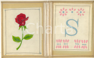 Opera d’arte autentica 1940 ca LAVORI FEMMINILI Ricami rosa  Lettera S Ricami a mano su stoffa 1 Opera d’arte autentica 1940 ca LAVORI FEMMINILI Ricami rosa  Lettera S Ricami a mano su stoffa 1