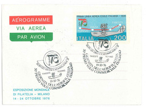 Materiale pubblicitario d’epoca 1976 MILANO Esposizione Mondiale Filatelia  Busta FDC Giornata Aerofilia 1