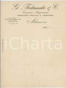 Documento originale, autentico 1920 ca MILANO  G. FORTUNATO & C. Mercato di frutta e verdura  Carta intestata 1