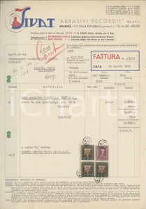 Documento originale, autentico 1949 MILANO P.zza della Repubblica 1/A  SIVAT Abrasivi RECORDIT  Fattura 1