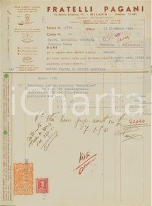 Documento originale, autentico 1949 MILANO Via Monte Altissimo 14  Fratelli PAGANI Pile elettriche  Fattura 1