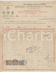 Documento originale, autentico 1926 VENEZIA  Arturo JUNGHANS Prima Fabbrica d orologeria  Fattura 1
