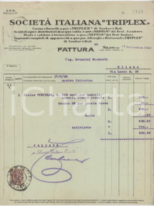 Documento originale, autentico 1928 MILANO Viale Monte Grappa 20  SocietÃ  Italiana TRIPLEX Cucine  Fattura 1