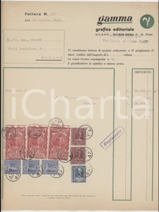 Documento originale, autentico 1947 MILANO Viale Regina Giovanna 40  GAMMA Lavori tipografici  Fattura 3 1