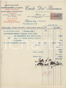 Documento originale, autentico 1927 MILANO Via Monforte 20  Carlo DEL BECCARO Tappezzerie di carta  Fattura 1