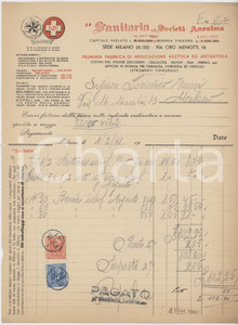 Documento originale, autentico 1941 MILANO Via Ciro Menotti 14 S.A. SANITARIA Cotone e bende idrofile  Fattura 1