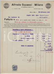 Documento originale, autentico 1928 MILANO Via Ferrante Aporti 13  Alfredo SQUASSI Forniture granito  Fattura 1