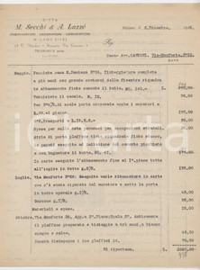 Documento originale, autentico 1928 MILANO Via Vittadini 27  Ditta M. SECCHI & A. LAZZÃ‰ Tinteggiature Fattura 1