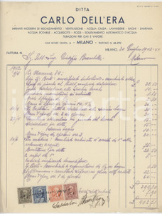 Documento originale, autentico 1942 MILANO Ditta Carlo DELL ERA Impianti di riscaldamento  Fattura commerciale 1