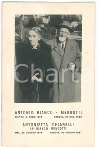 Oggetto da collezione cartaceo 1957 PADOVA In memoria di Antonio BIANCO MEGOTTI e Antonietta CHIARELLI Santino 1