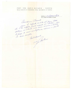 Autografo originale 1977 UniversitÃ  di PADOVA Lettera prof. ing. Mario BALLARIN  AUTOGRAFO 1