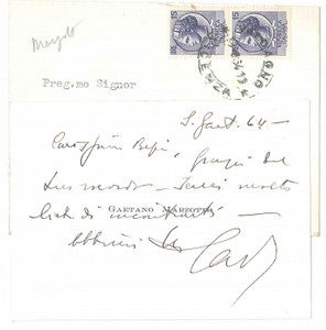 Autografo originale 1964 VALDAGNO Biglietto Gaetano MARZOTTO per ringraziamento  AUTOGRAFO 1