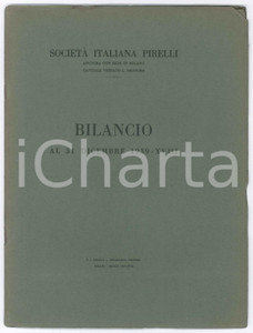 Libro, pubblicazione d epoca 1940 MILANO SocietÃ  Italiana PIRELLI  Bilancio al 31 dicembre 1939 25 pp. 1