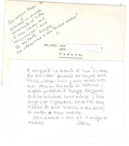 Autografo originale 1980 ca PADOVA Biglietto Libero MARZETTO per libro ricevuto  AUTOGRAFO 1