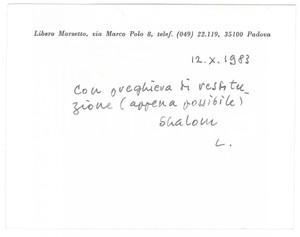Autografo originale 1983 PADOVA Biglietto Libero MARZETTO per libro in prestito  AUTOGRAFO 1