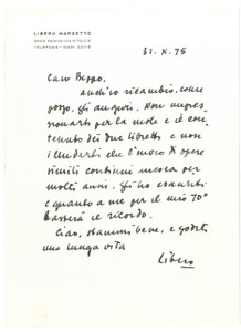Autografo originale 1975 PADOVA Lettera Libero MARZETTO per invio di libretti  AUTOGRAFO 1