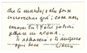 Autografo originale 1974 PADOVA Biglietto Libero MARZETTO per ringraziamento  AUTOGRAFO 1