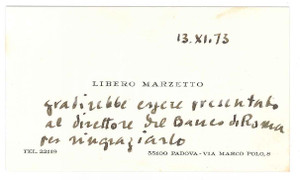 Autografo originale 1973 PADOVA Biglietto Libero MARZETTO per presentazione  AUTOGRAFO 1