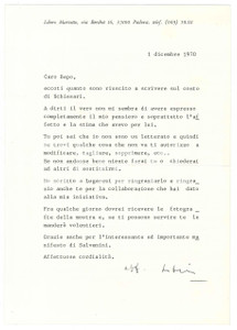 Autografo originale 1970 PADOVA Lettera Libero MARZETTO per invio di un articolo  AUTOGRAFO 1
