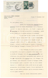 Autografo originale 1947 MILANO Lettera Enrico GONZALES per un viaggio  AUTOGRAFO 1