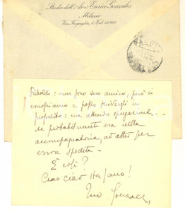 Autografo originale 1952 MILANO Biglietto del senatore Enrico GONZALES a un amico  AUTOGRAFO 1
