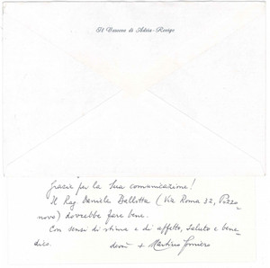 Autografo originale 1990 ROVIGO Biglietto mons. Martino GOMIERO vescovo  Ringraziamento  AUTOGRAFO 1