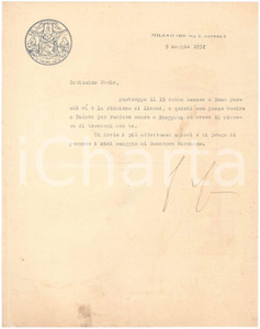 Autografo originale 1932 MILANO UNIVERSITA  CATTOLICA Lettera padre Agostino GEMELLI Autografo 1
