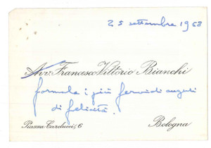 Autografo originale 1958 BOLOGNA Francesco Vittorio BIANCHI avvocato  Biglietto da visita AUTOGRAFO 1