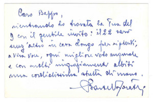 Autografo originale 1985 ca PADOVA Avv. Bartel FORATTI  Biglietto di auguri AUTOGRAFO 1