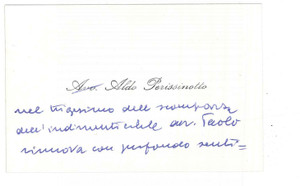 Autografo originale 1971 PADOVA Avv. Aldo PERISSINOTTO  Biglietto da visita AUTOGRAFO 1