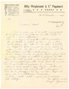 Documento originale, autentico 1919 CAGLI Lettera Lorenzo PAGANUCCI  Ditta Piergiovanni & F.lli PAGANUCCI 1