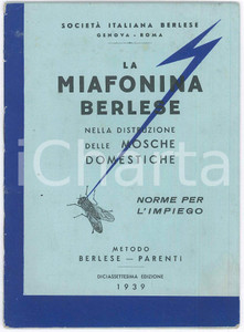 Materiale pubblicitario d’epoca 1939 GENOVA Miafonina BERLESE contro mosche domestiche  Norme per l impiego 1