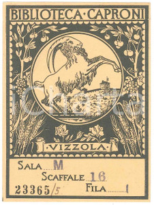 Oggetto da collezione cartaceo 1920 ca VIZZOLA TICINO VA Biblioteca CAPRONI  Ex Libris 7x10 cm 1
