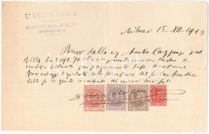 Documento originale, autentico 1913 MILANO Via Spiga  Notaio Giuseppe ROBECCHI  Ricevuta 1