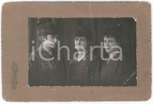 Fotografia d epoca originale 1919 OMEGNA Ritratto di tre colleghe  Foto Francesco BRESCIA DANNEGGIATA 1