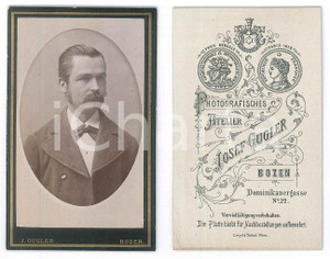 Fotografia d epoca originale 1880 ca BOLZANO Ritratto di giovane uomo Foto Josef GUGLER CDV 1